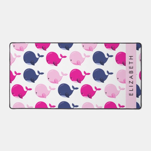 かわいいクジラ、クジラの模様、あなたの名前 デスクマット (正面)