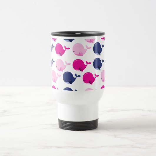 かわいいクジラ、クジラの模様、あなたの名前 トラベルマグ (中央)