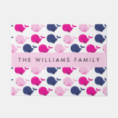 かわいいクジラ、クジラの模様、あなたの名前 ドアマット (正面)