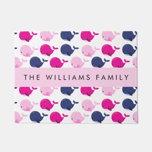 かわいいクジラ、クジラの模様、あなたの名前 ドアマット (正面)