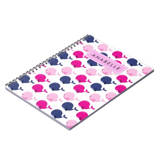 かわいいクジラ、クジラの模様、あなたの名前 ノートブック (左側)