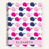 かわいいクジラ、クジラの模様、あなたの名前 ノートブック (正面)