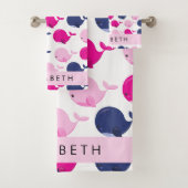 かわいいクジラ、クジラの模様、あなたの名前 バスタオルセット (インサイチュ)