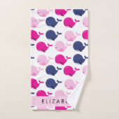 かわいいクジラ、クジラの模様、あなたの名前 バスタオルセット (ハンドタオル)