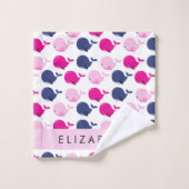 かわいいクジラ、クジラの模様、あなたの名前 バスタオルセット (ウォッシュタオル)