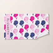 かわいいクジラ、クジラの模様、あなたの名前 バスタオルセット (ハンドタオル)