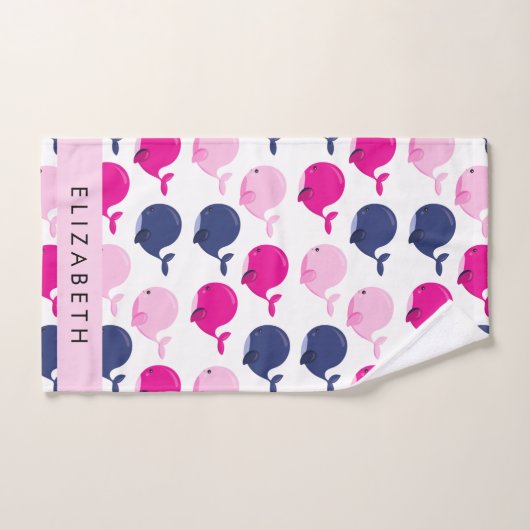 かわいいクジラ、クジラの模様、あなたの名前 バスタオルセット (ハンドタオル)