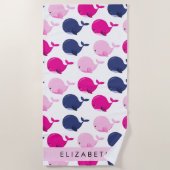 かわいいクジラ、クジラの模様、あなたの名前 ビーチタオル (正面)