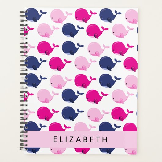 かわいいクジラ、クジラの模様、あなたの名前 プランナー手帳 (正面)