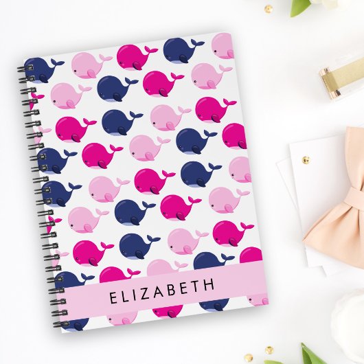 かわいいクジラ、クジラの模様、あなたの名前 プランナー手帳