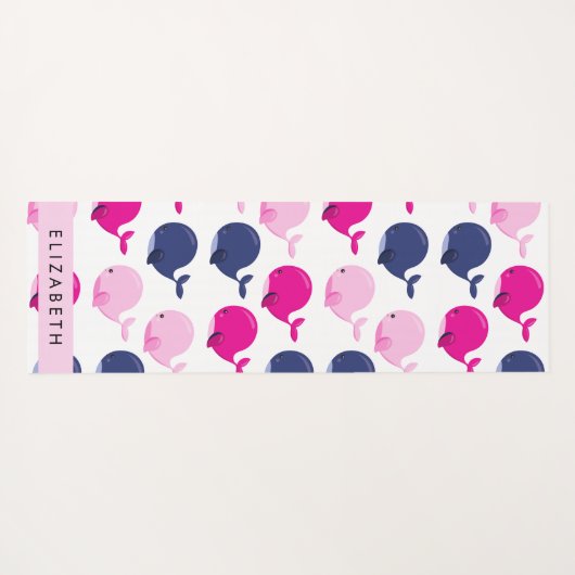 かわいいクジラ、クジラの模様、あなたの名前 ヨガマット (裏面(横))