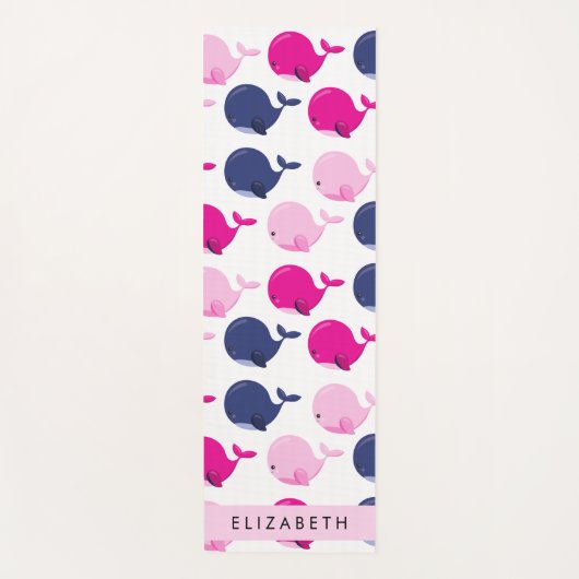 かわいいクジラ、クジラの模様、あなたの名前 ヨガマット (正面)