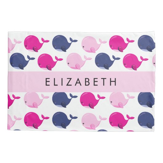 かわいいクジラ、クジラの模様、あなたの名前 枕カバー (裏面)