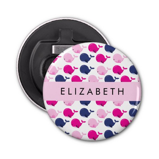 かわいいクジラ、クジラの模様、あなたの名前 栓抜き (正面)