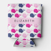 かわいいクジラ、クジラの模様、あなたの名前 缶クーラー (正面)