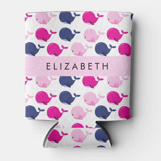 かわいいクジラ、クジラの模様、あなたの名前 缶クーラー (正面)