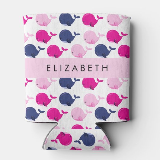 かわいいクジラ、クジラの模様、あなたの名前 缶クーラー (裏面)