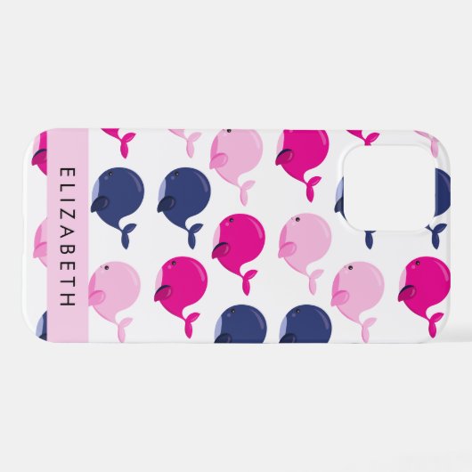 かわいいクジラ、クジラの模様、あなたの名前 iPhoneケース (裏面横)