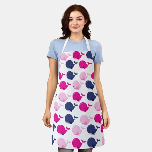 かわいいクジラ、クジラの模様、海獣 エプロン (着用した状態)