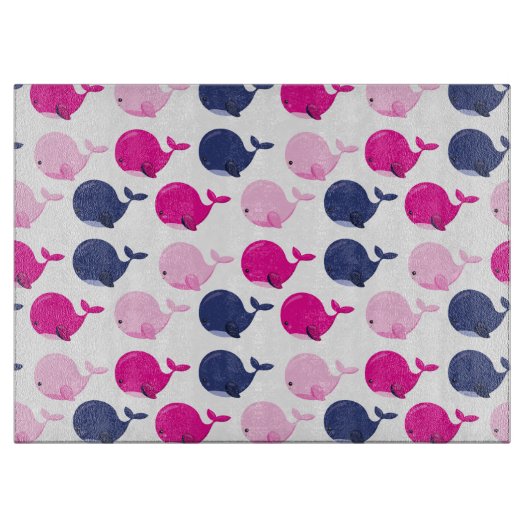 かわいいクジラ、クジラの模様、海獣 カッティングボード (正面)