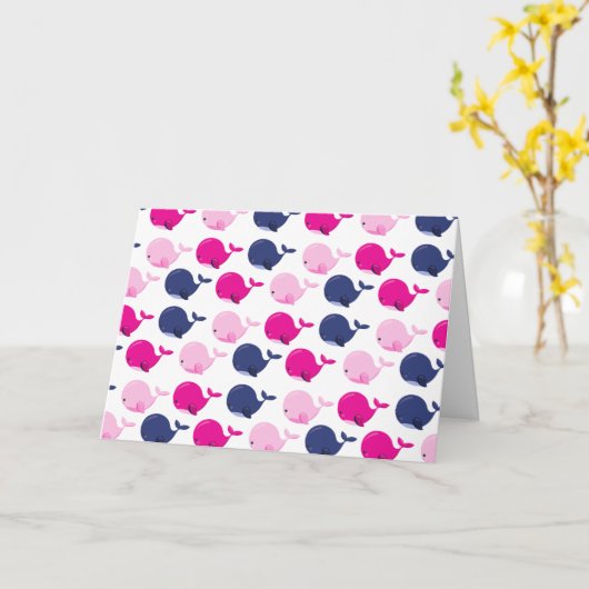 かわいいクジラ、クジラの模様、海獣 カード (黄色い花)