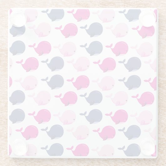 かわいいクジラ、クジラの模様、海獣 ガラスコースター (裏面)