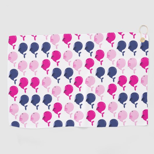 かわいいクジラ、クジラの模様、海獣 ゴルフタオル (横)