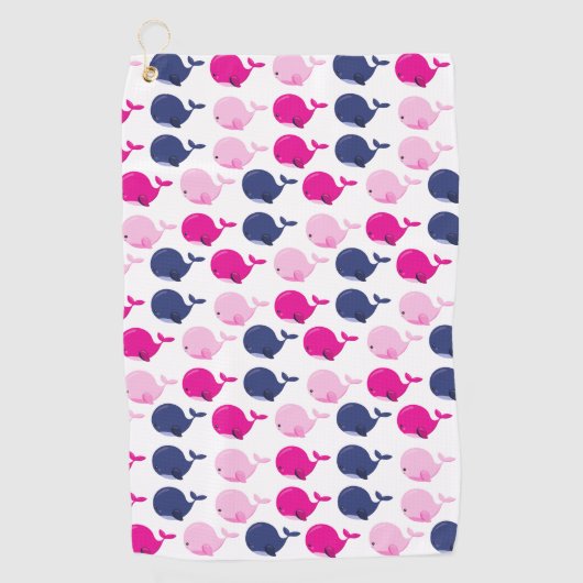 かわいいクジラ、クジラの模様、海獣 ゴルフタオル (正面)