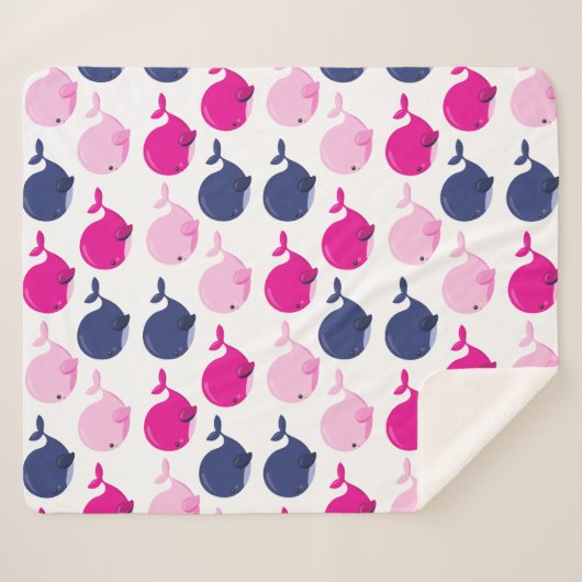 かわいいクジラ、クジラの模様、海獣 シェルパブランケット (正面(横))