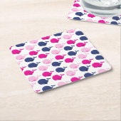 かわいいクジラ、クジラの模様、海獣 スクエアペーパーコースター (アングル)