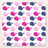 かわいいクジラ、クジラの模様、海獣 スクエアペーパーコースター (正面)