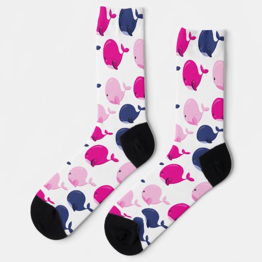 かわいいクジラ、クジラの模様、海獣 ソックス (左)