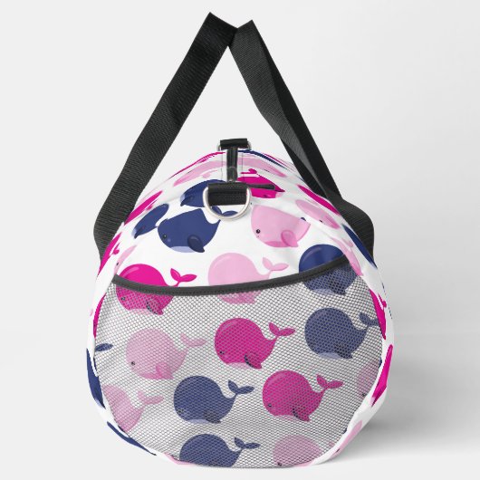 かわいいクジラ、クジラの模様、海獣 ダッフルバッグ (右)