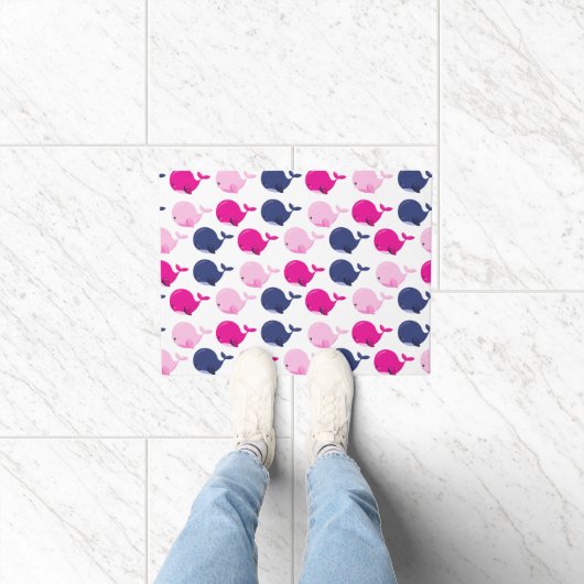 かわいいクジラ、クジラの模様、海獣 ドアマット (室内)