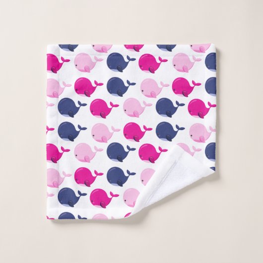 かわいいクジラ、クジラの模様、海獣 バスタオルセット (ウォッシュタオル)