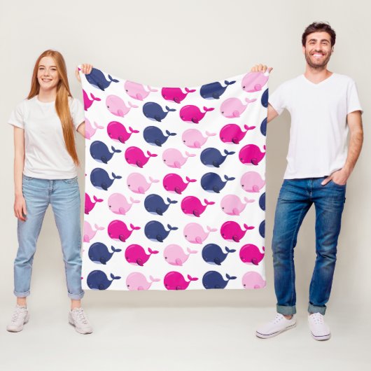 かわいいクジラ、クジラの模様、海獣 フリースブランケット (インサイチュ)