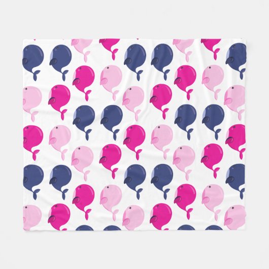 かわいいクジラ、クジラの模様、海獣 フリースブランケット (正面(横))
