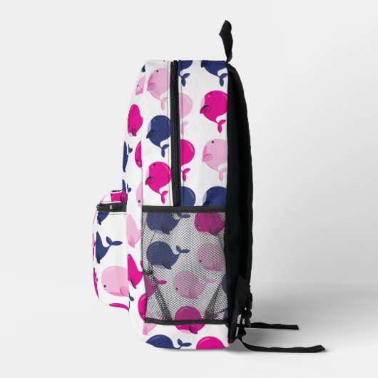 かわいいクジラ、クジラの模様、海獣 プリントバックパック (右)