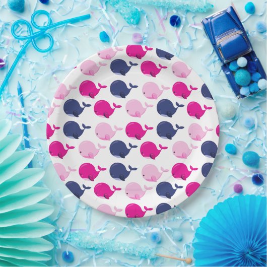 かわいいクジラ、クジラの模様、海獣 ペーパープレート (パーティー)