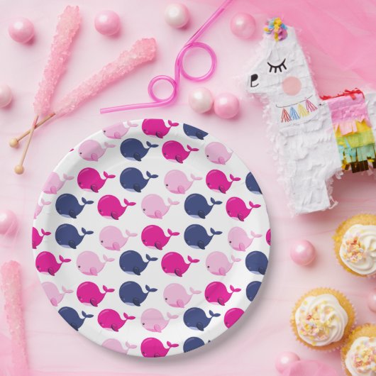 かわいいクジラ、クジラの模様、海獣 ペーパープレート (パーティー)