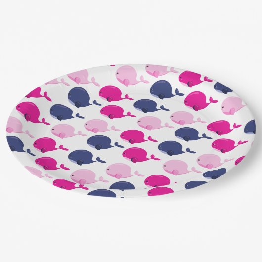 かわいいクジラ、クジラの模様、海獣 ペーパープレート (アングル)