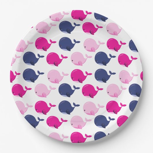 かわいいクジラ、クジラの模様、海獣 ペーパープレート (正面)