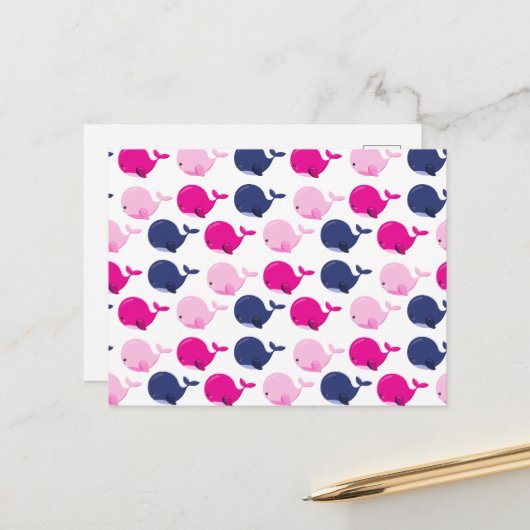 かわいいクジラ、クジラの模様、海獣 ポストカード (正面/裏面インサイチュ)