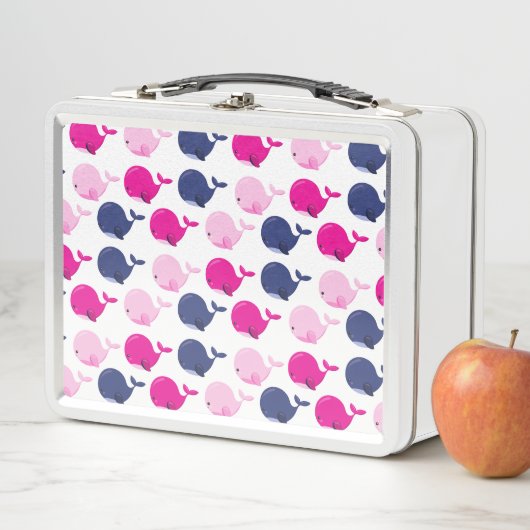 かわいいクジラ、クジラの模様、海獣 メタルランチボックス (インサイチュ)