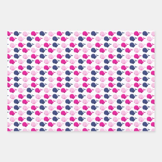 かわいいクジラ、クジラの模様、海獣 ラッピングペーパーシート (正面3)