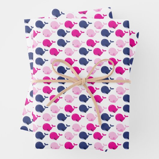 かわいいクジラ、クジラの模様、海獣 ラッピングペーパーシート (インサイチュ)