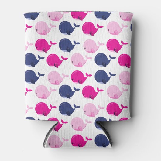 かわいいクジラ、クジラの模様、海獣 缶クーラー (正面)