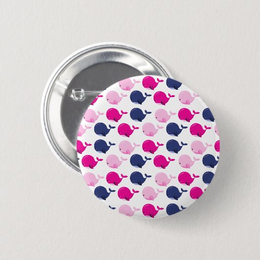 かわいいクジラ、クジラの模様、海獣 缶バッジ (正面&裏面)