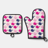 かわいいクジラ、クジラの模様、海獣 鍋つかみ&鍋敷きセット (正面)