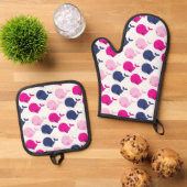 かわいいクジラ、クジラの模様、海獣 鍋つかみ&鍋敷きセット (トップダウン)